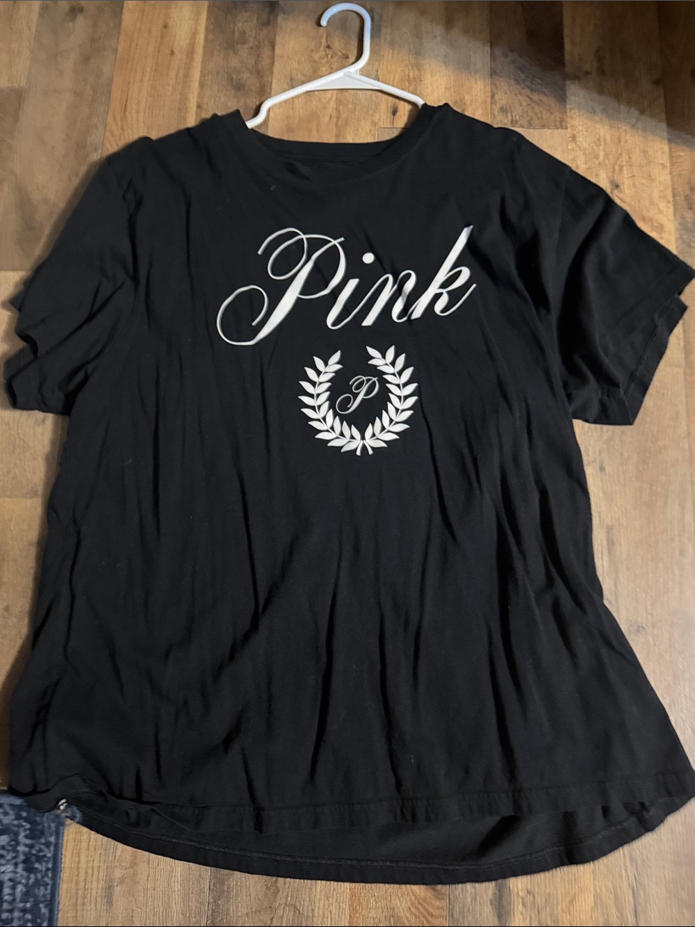 PINK Victoria's Secret Black Short Sleeve Tee with White Script oversized size L